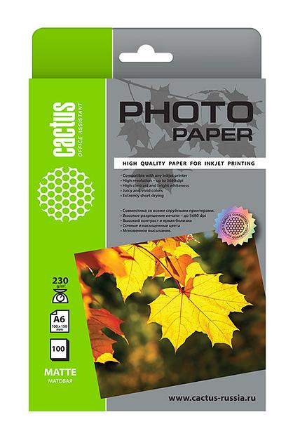 Фотобумага Cactus CS-MA6230100 10x15/230г/м2/100л./белый матовое для струйной печати фото 1