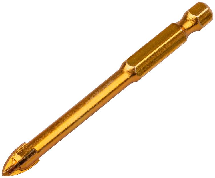 Сверло по кафелю, 4 режущие кромки, титановое покрытие, U-хвостовик под биту 6х74 мм фото 2