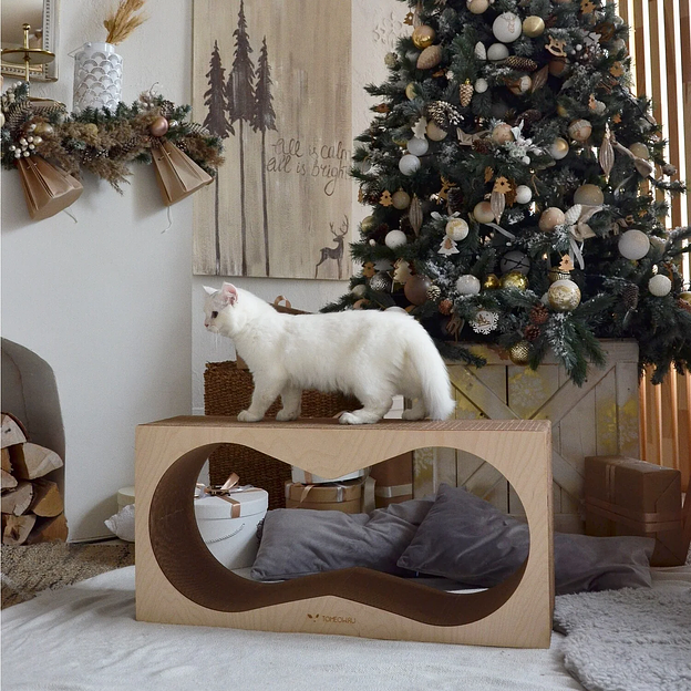 Когтеточка Тумяу «Аквариум» с деревянным ободком, Premium, светлое дерево, опт фото 1