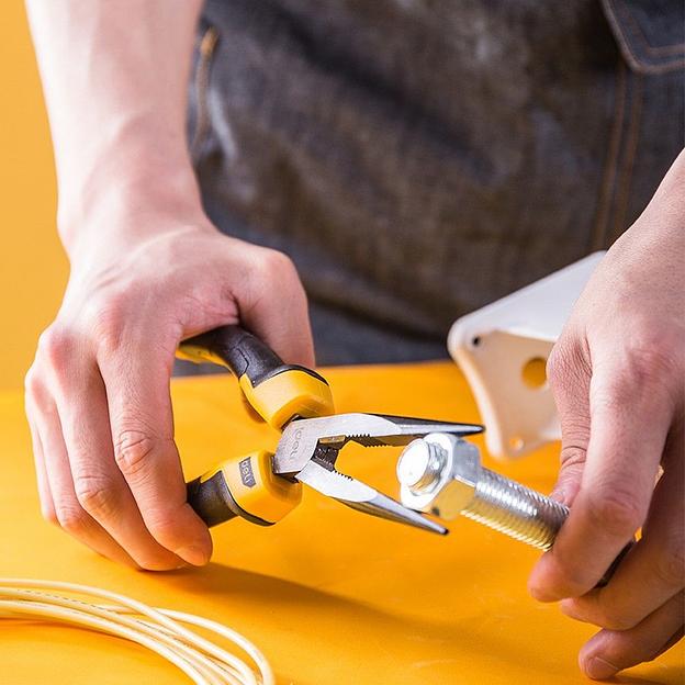 Удлиненные плоскогубцы Deli DL2108Z 200мм, сталь CrV, прорезиненная двухкомпонентная ручка фото 7