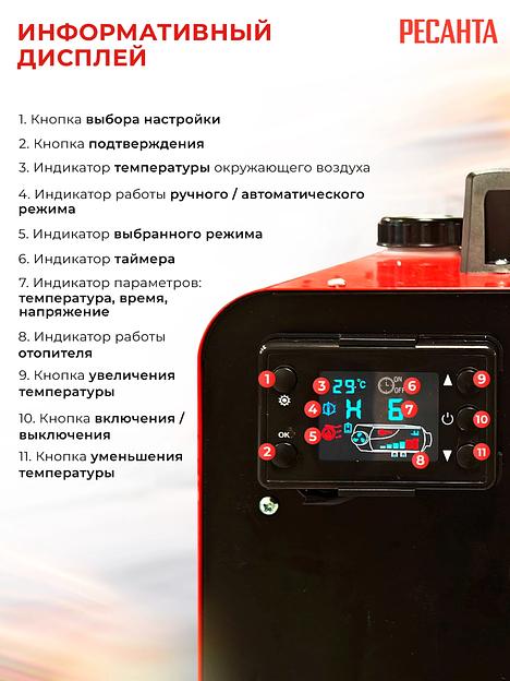 Тепловая пушка дизельная Ресанта ТДПН-8 KWT 12/220W 8000Вт красный/черный фото 5