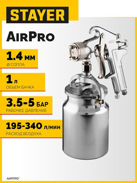 STAYER AirPro S, EA 1.4 мм, пневматический краскопульт с нижним бачком, Professional (06477-1.4) фото 2