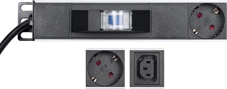 Rexant (04-2605) Блок распределения питания для 19" шкафов, верт, 10 розеток СЕЕ 7/4, 10 розеток C13, 16А, автомат защиты, алюм корп, шнур 2м, вилка СЕЕ 7/7 фото 2