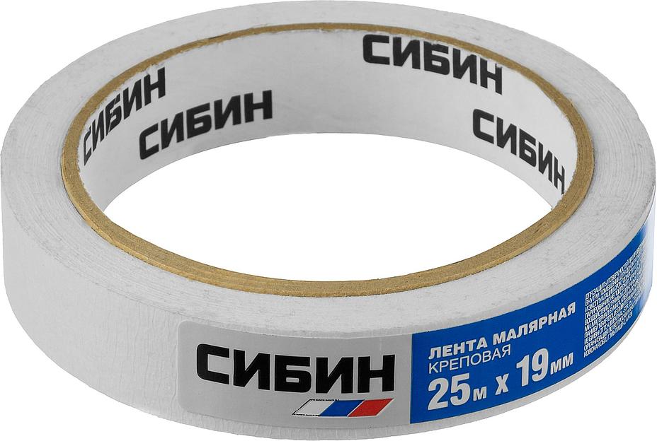 СИБИН 19 мм х 25 м, креповая, малярная лента (12111-19) фото 1