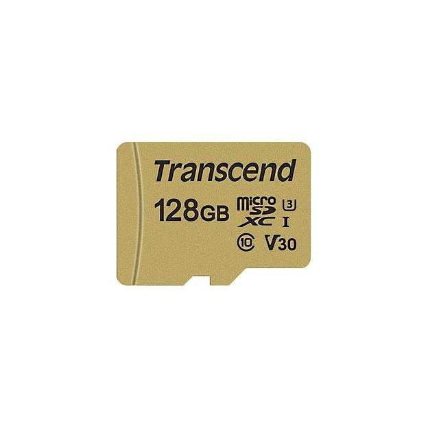 Карта памяти microSDXC UHS-I U3 Transcend 500S 128 ГБ, 95 МБ/с, Class 10, TS128GUSD500S, 1 шт., без адаптера фото 1