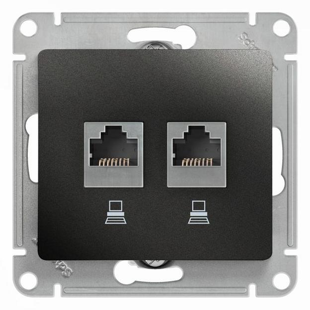 Systeme electric GSL000785KK GLOSSA РОЗЕТКА двойная компьютерная RJ45+RJ45, кат.5E, механизм, АНТРАЦИТ фото 1