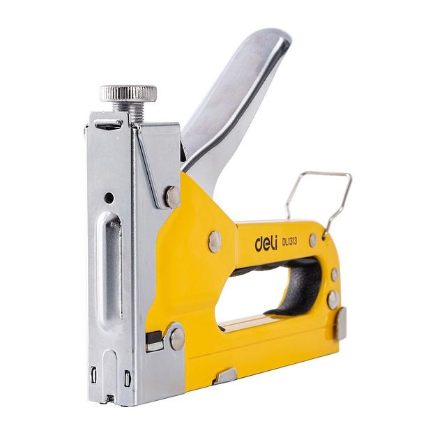 Степлеры, пистолеты, заклепочники Deli Мебельный степлер Deli DL1313 3-в-1. Для скоб 4-14мм D/U/T-типов. 0,6 кг. Полностью стальная конструкция фото 1