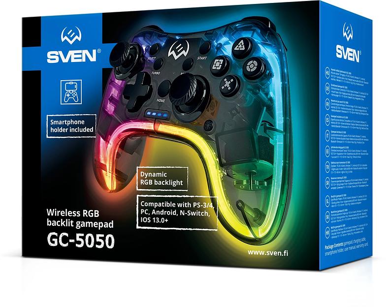 Геймпад Sven GC-5050 черный Bluetooth Беспроводной виброотдача обратная связь (в компл.:держатель для смартфона/кабель USB) (SV-016029) фото 10