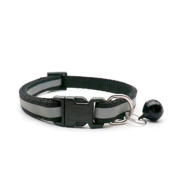 Ошейник чёрный светоотражающий с колокольчиком фото 1