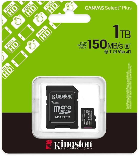 Флеш карта microSDXC 1TB Kingston SDCS3/1TB Canvas Select Plus + adapter фото 3