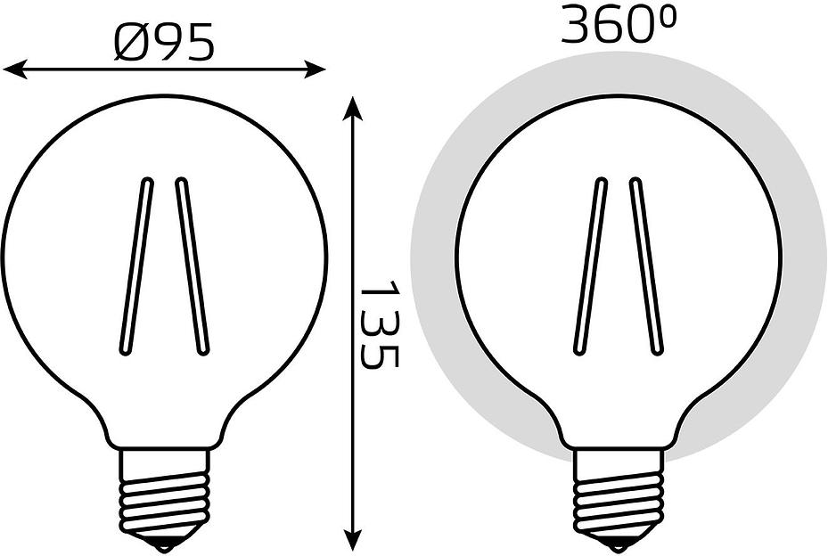 Лампа светодиодная Gauss Filament G95 6Вт цок.:E27 шар 220B 2400K св.свеч.бел.теп. (упак.:1шт) (105802006) фото 5