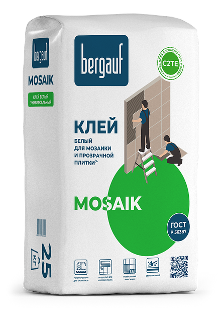Белый клей MOSAIK для мозаики и прозрачной плитки Bergauf 25 кг фото 1