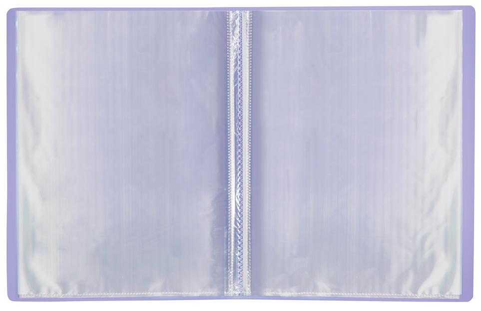 Папка с 20 прозр.вклад. Бюрократ Pastel PAST20VIO A4 пластик 0.5мм торц.карм с бум. встав фиолетовый фото 4