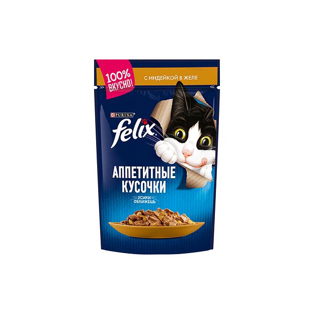 Влажный корм для кошек Felix® Аппетитные кусочки, с индейкой в желе, 85 г фото 1