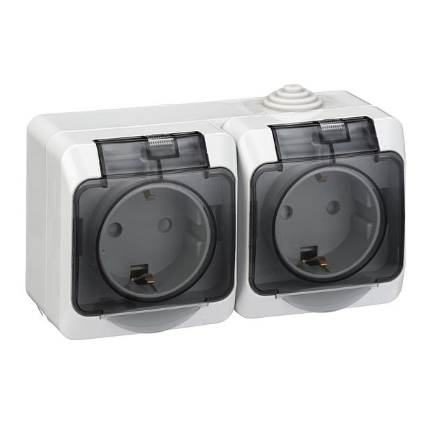 Systeme electric PA16-244C ЭТЮД IP44 O/У двойная РОЗЕТКА с заземлением со шторками 16А 250B, СЕРЫЙ, Россия фото 3