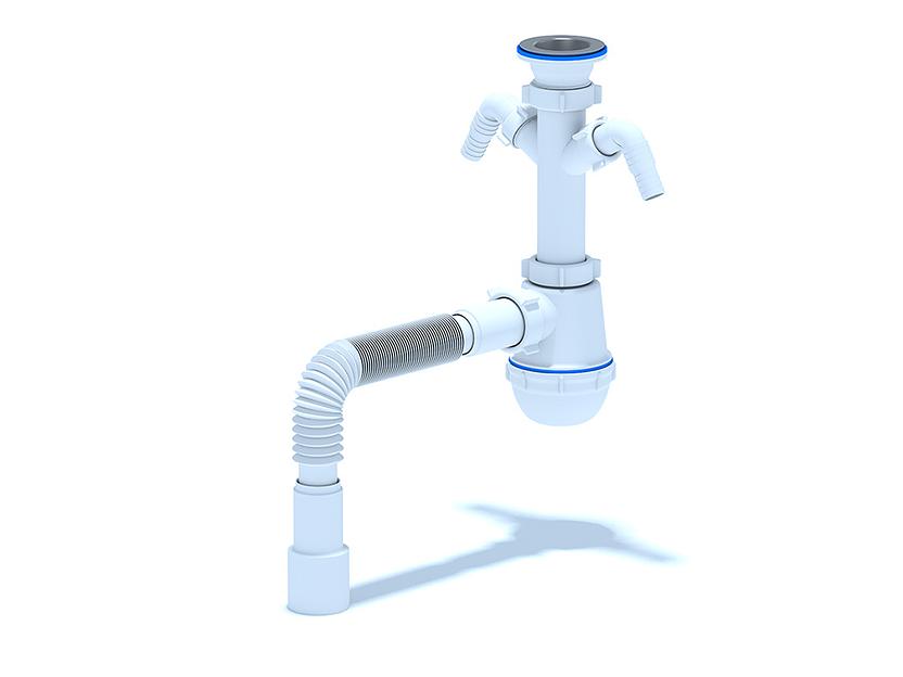 Сифон для мойки АНИ Грот 1 1/2'X40 c двумя отводами для стиральной и посудомоечной машины с гибкой трубой 40х40/50 фото 1