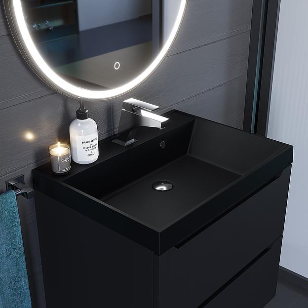 Раковина кварцевая для ванной комнаты Uperwood Classic Quartz 60 см, черная матовая, космос фото 3