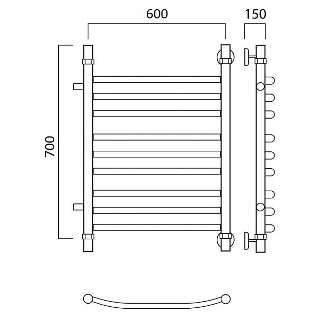 Полотенцесушитель водяной Роснерж Дуга L104011 70x60 с боковым подключением 600 групповой фото 2