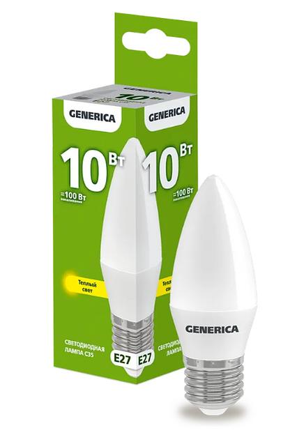Лампа светодиодная C35 свеча 10Вт 230В 3000К E27 GENERICA ОПТ фото 1