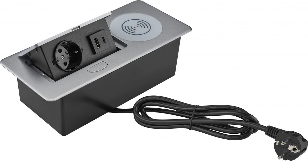 Розетка Cactus CS-SOCKET-USBA/C-WLESS для столешницы серебристый фото 1