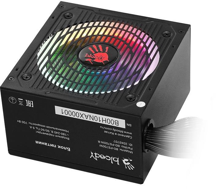 Блок питания Bloody ATX 700W BD-PS700W 80 PLUS WHITE (20+4pin) APFC 120mm fan color LED 6xSATA RTL фото 2
