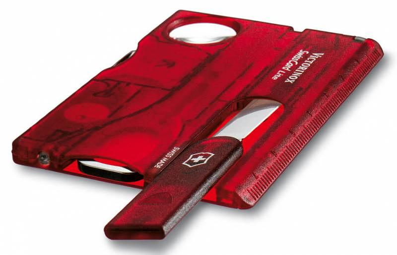 Швейцарская карта Victorinox SwissCard Classic (0.7100.T) красный полупрозрачный коробка подарочная фото 3