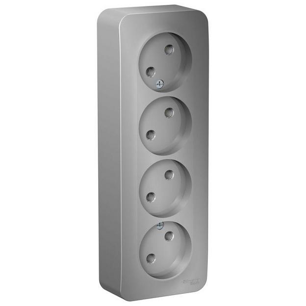 Розетка 4-м ОП Blanca 16А IP20 250В без заземл. без защ. шторок с изолир. пластиной алюм. SE BLNRA00 фото 1