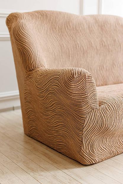 Чехол на трёхместный диван Чехлы&Пледы «Жаккард Волна» капучино ОПТ фото 5