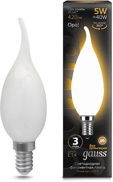 Лампа филам. Gauss Filament 5Вт цок.:E14 свеча 220B св.свеч.бел.теп. (упак.:10шт) (104201105) фото 1