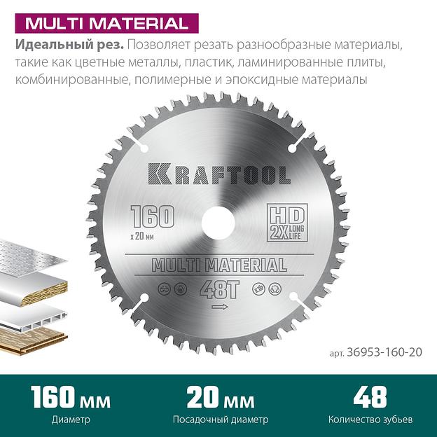 KRAFTOOL Multi Material, 160 х 20 мм, 48Т, пильный диск по алюминию (36953-160-20) фото 3
