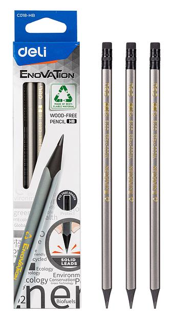 Карандаш чернографит. Deli EC018-HB Enovation HB трехгран. ластик коробка картонная (12шт) фото 7