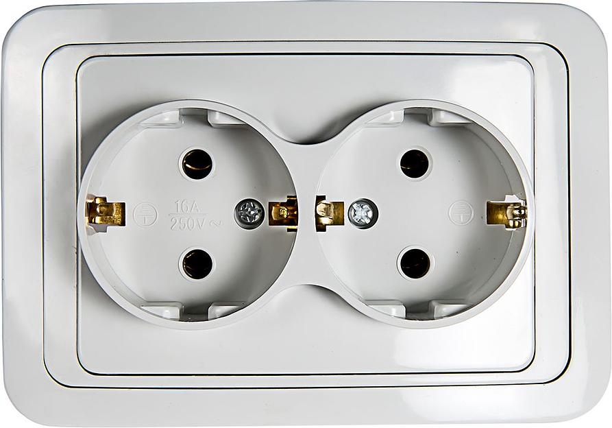 Розетка двойная с заземлением CLASSICO белая 2128 IN HOME фото 1