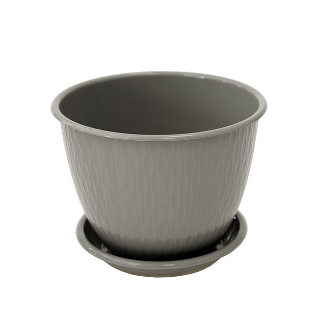 Пластиковый горшок "Корсика", D17, серый муссон с поддоном фото 1