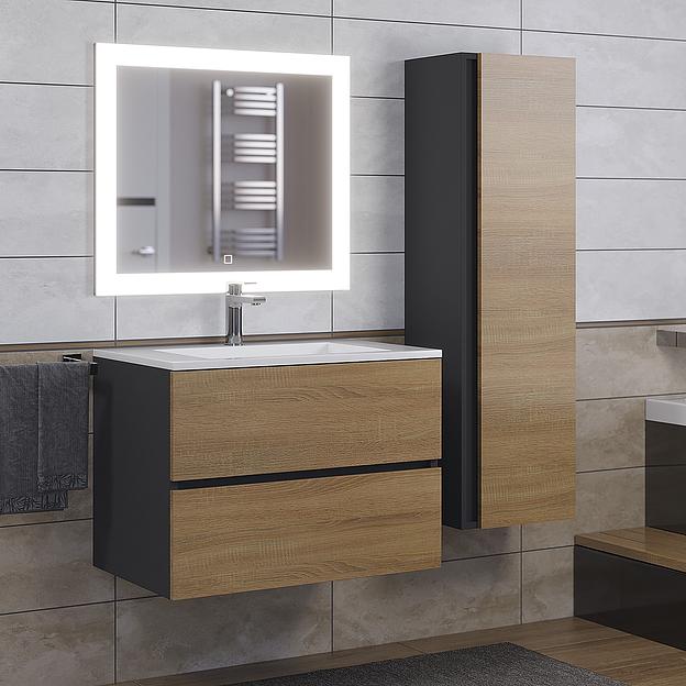 Тумба с раковиной для ванной Uperwood Barsa-Next 70 см, подвесная, черная/дуб сонома фото 1