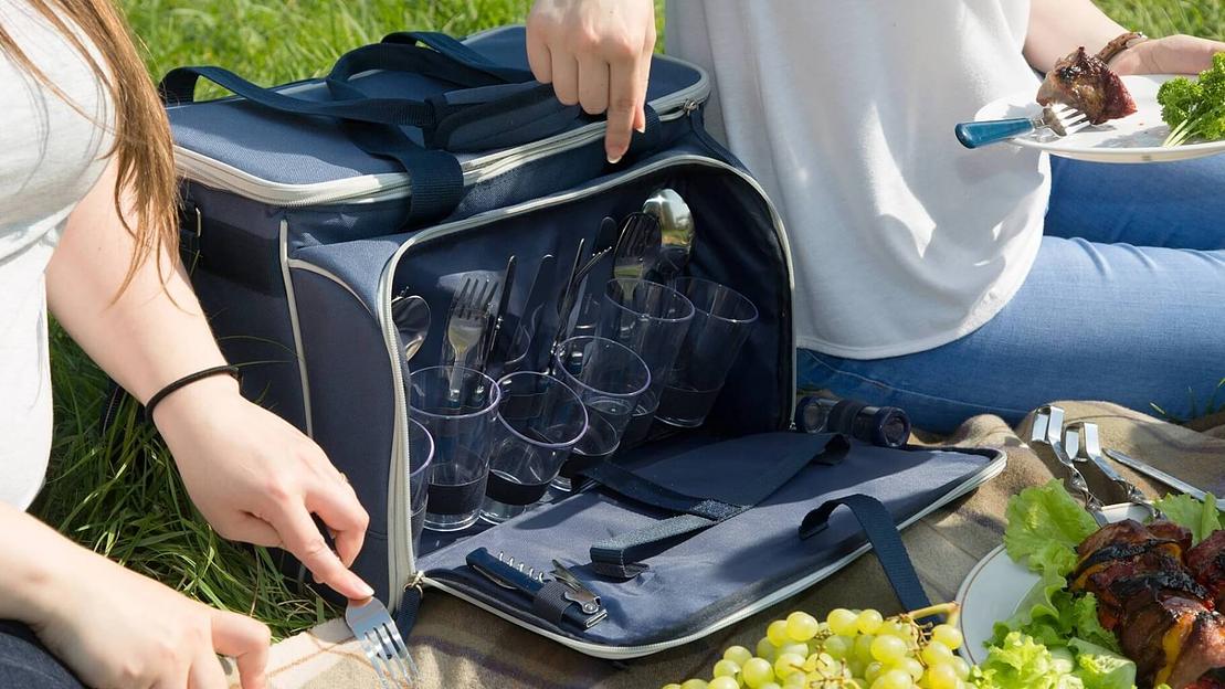 Сумка-холодильник с набором посуды для пикника на 6 персон «Арктика» синий фото 3