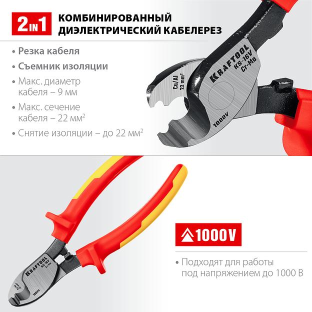 KRAFTOOL KS-16V, 1000 В, d 9мм, 160мм, диэлектрический кабелерез (23333-16V) фото 2