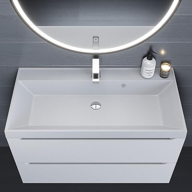 Раковина кварцевая для ванной Uperwood Classic Quartz 100 см, белая матовая, жасмин фото 6