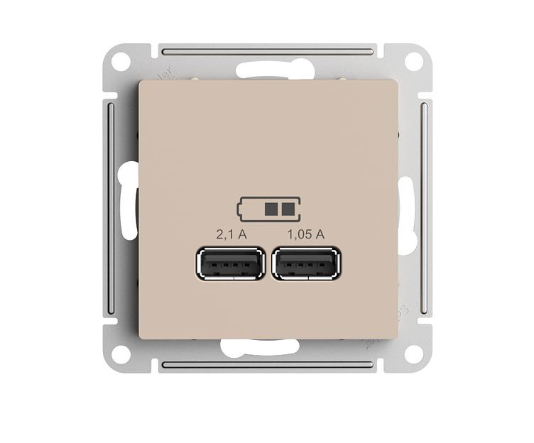 ATLASDESIGN USB РОЗЕТКА A+A, 5В/2,1 А, 2х5В/1,05 А, механизм, ПЕСОЧНЫЙ фото 1