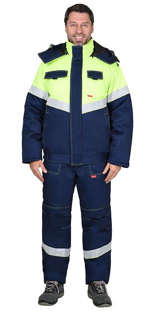 Костюм «Сириус-Навигатор» зимний куртка и полукомбинезон, темно-синий с лимонным ОПТ фото 3