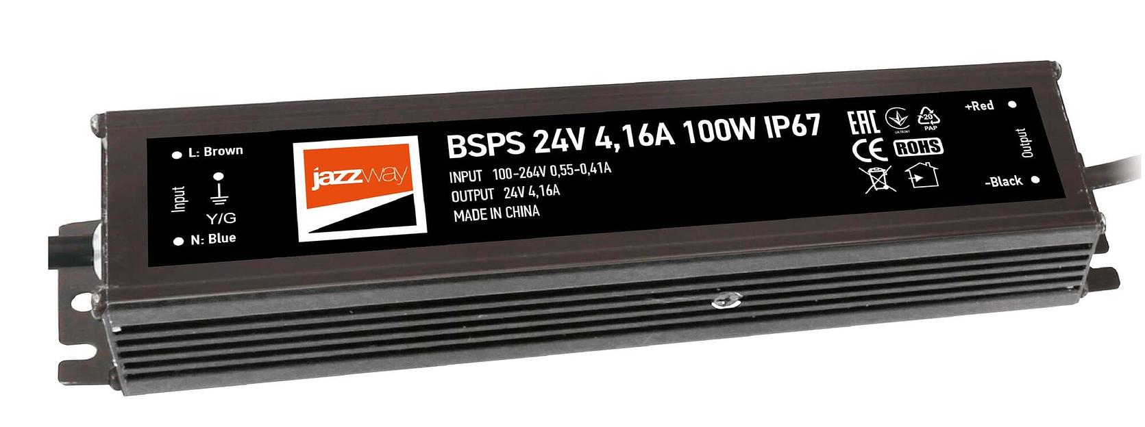 Драйвер для светодиодный ленты BSPS 24V 4,16A=100W IP67 Jazzway фото 1