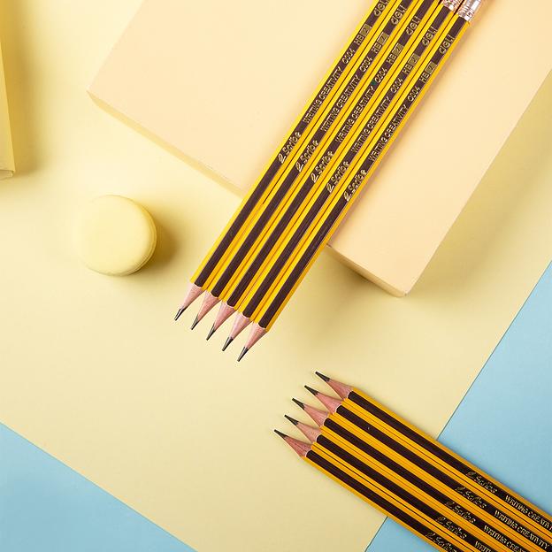 Карандаш чернографит. Deli EC004-HB HB шестигран. ластик коробка картонная (12шт) фото 9