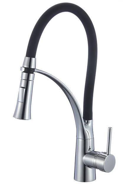 Смеситель латунный для мойки одноручный "Eleanti", с гибким изливом, черный фото 1