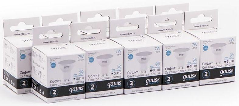 Лампа светодиодная Gauss Elementary MR16 7Вт цок.:GU10 спот 220B 4100K св.свеч.бел.ней. MR16 (упак.:10шт) (13627) фото 2