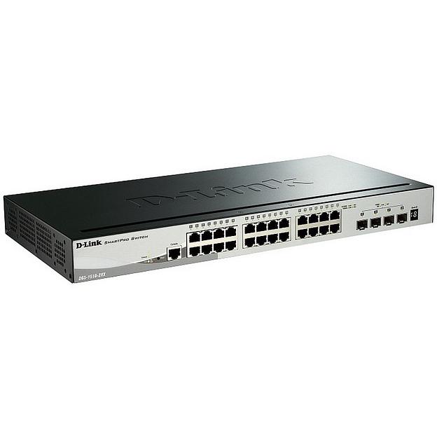 Коммутатор D-Link DGS-1510-28X/A1A, PROJ L2+ Smart Switch with 24 10/100/1000Base-T ports and 4 10GBase-X SFP+ ports.16K Mac address, 802.3x Flow Control, 802.3ad Link Aggregation, 802.1Q VLAN, Traffic Segmenta (DGS-1510-28X/A1A) фото 1