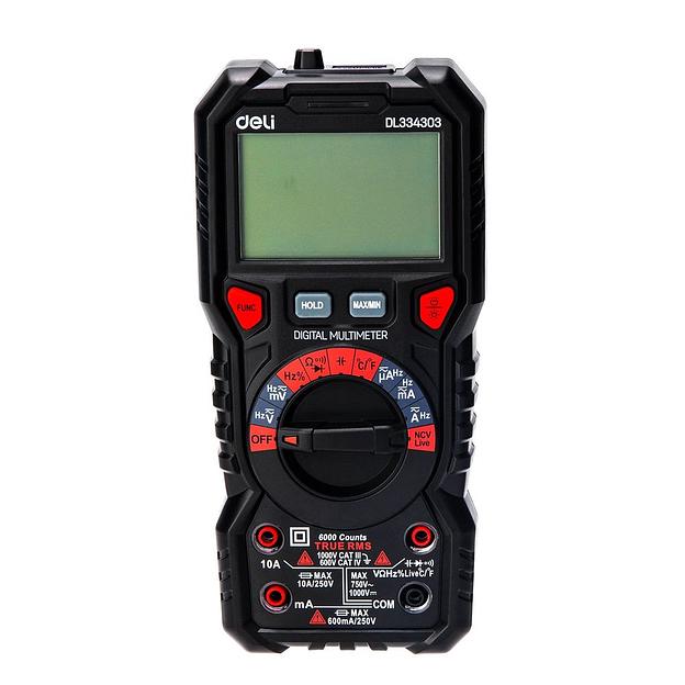 Измерительный и разметочный инструмент Deli Многофункциональный цифровой мультиметр Deli DL334303 напряж. 0-1000В, сила тока 0,02-10А, сопр. до 60 МОм, ЖК-дисплей фото 1