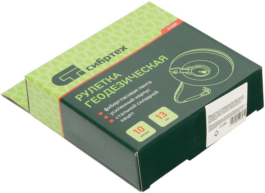 Рулетка СИБРТЕХ 31260 геодезическая 10 мх13мм закрытый корпус фиберглассовая лента фото 8