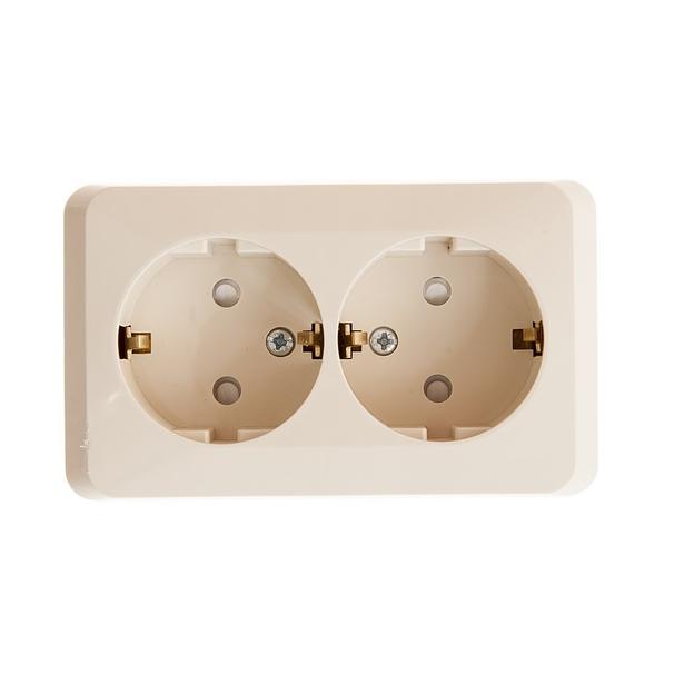 Systeme electric PA16-008K ЭТЮД О/У двойная РОЗЕТКА с заземлением со шторками 16А 250B, КРЕМОВЫЙ, Россия фото 4
