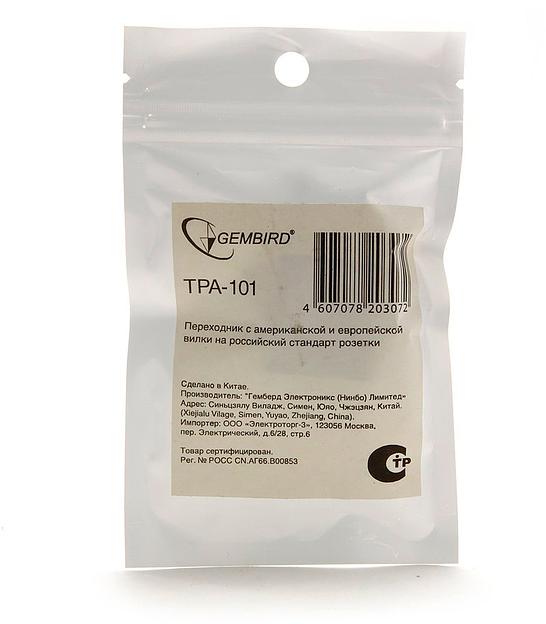 Переходник Gembird TPA-101 US Вилка Вилка черный фото 2
