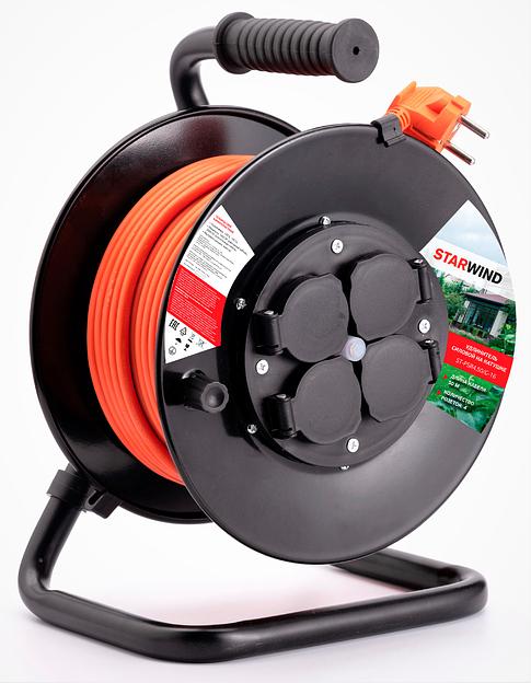 Удлинитель силовой Starwind ST-PSR4.50/G-16 4x5.0кв.мм 4розет. 50м ПВС 16A катушка темно-серый фото 1