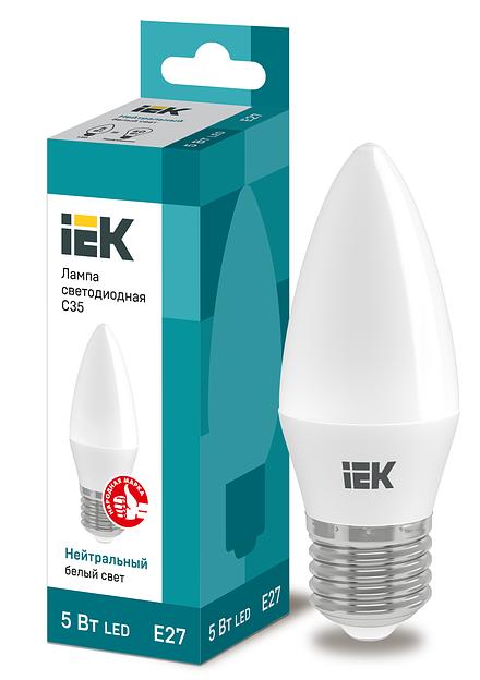 Iek LLE-C35-5-230-40-E27 Лампа светодиодная ECO C35 свеча 5Вт 230В 4000К E27 IEK фото 1